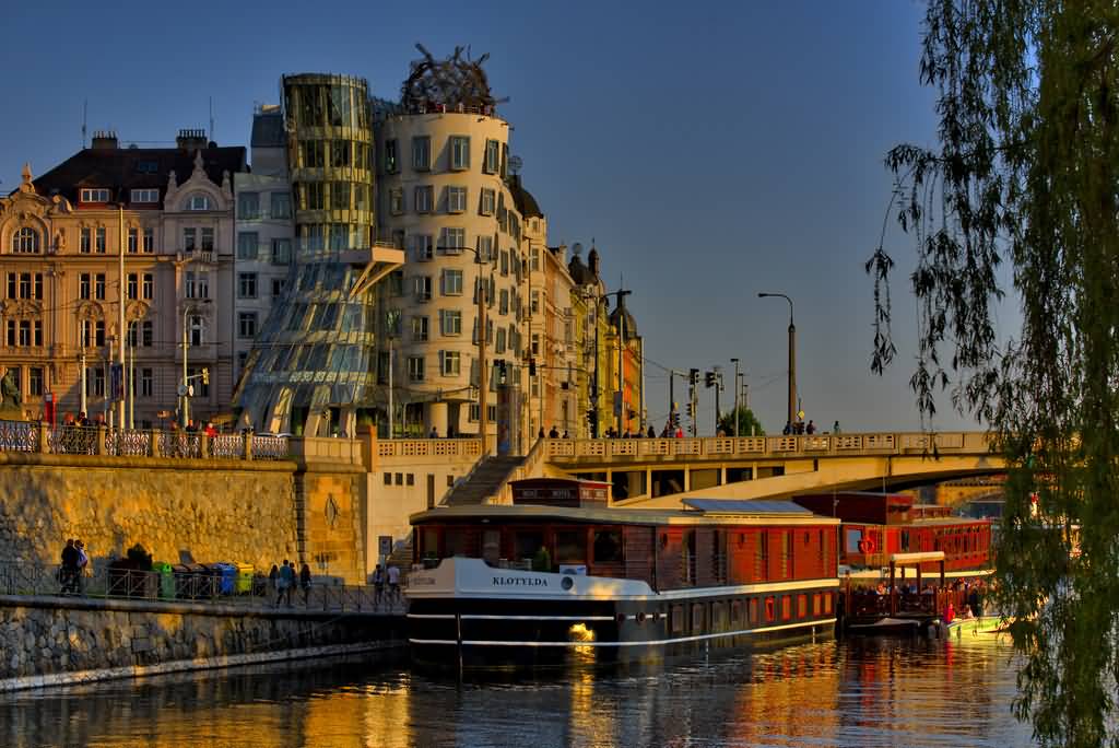 Golden Hour at the Dancing House In Prague Across the River