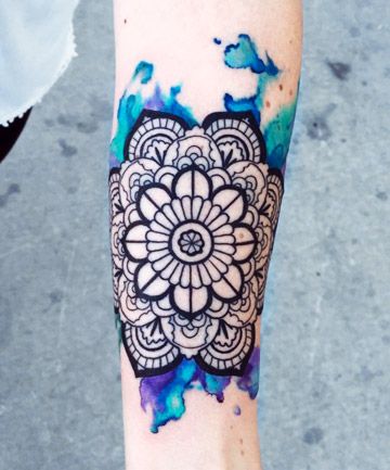 Gorgeous Watercolor Mandala Flower Tattoo Design Idea