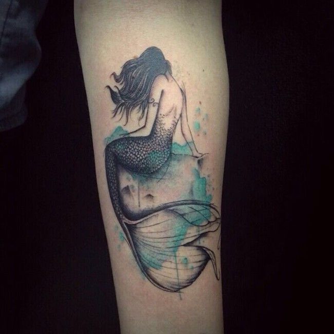 Gorgeous Watercolor Mermaid Tattoo On Leg