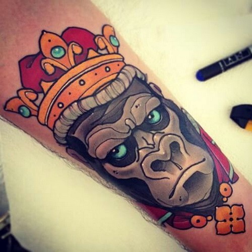 Gorilla With A Crown Tattoo