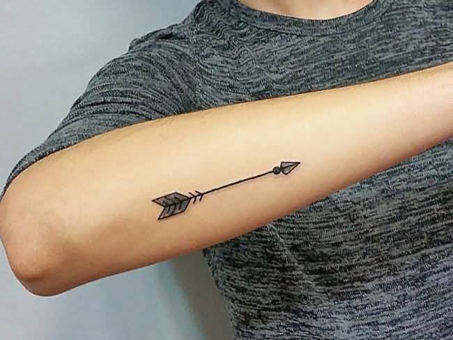 Gray Arrow Tattoo On Forearm