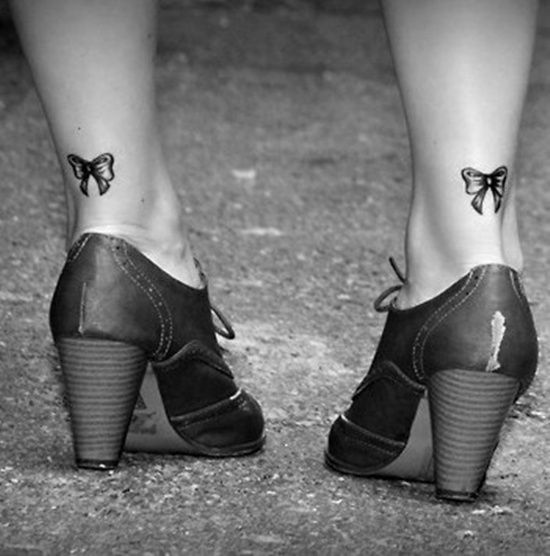 Gray Bow Tattoos On Both legs