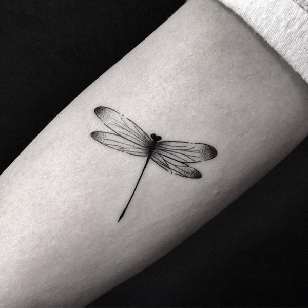 Gray Dragonfly Tattoo On Forearm