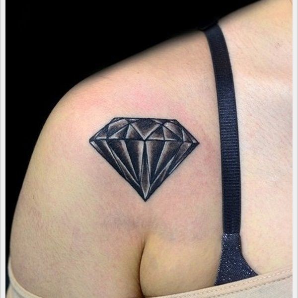 Gray Ink Diamond Tattoo On Right Shoulder