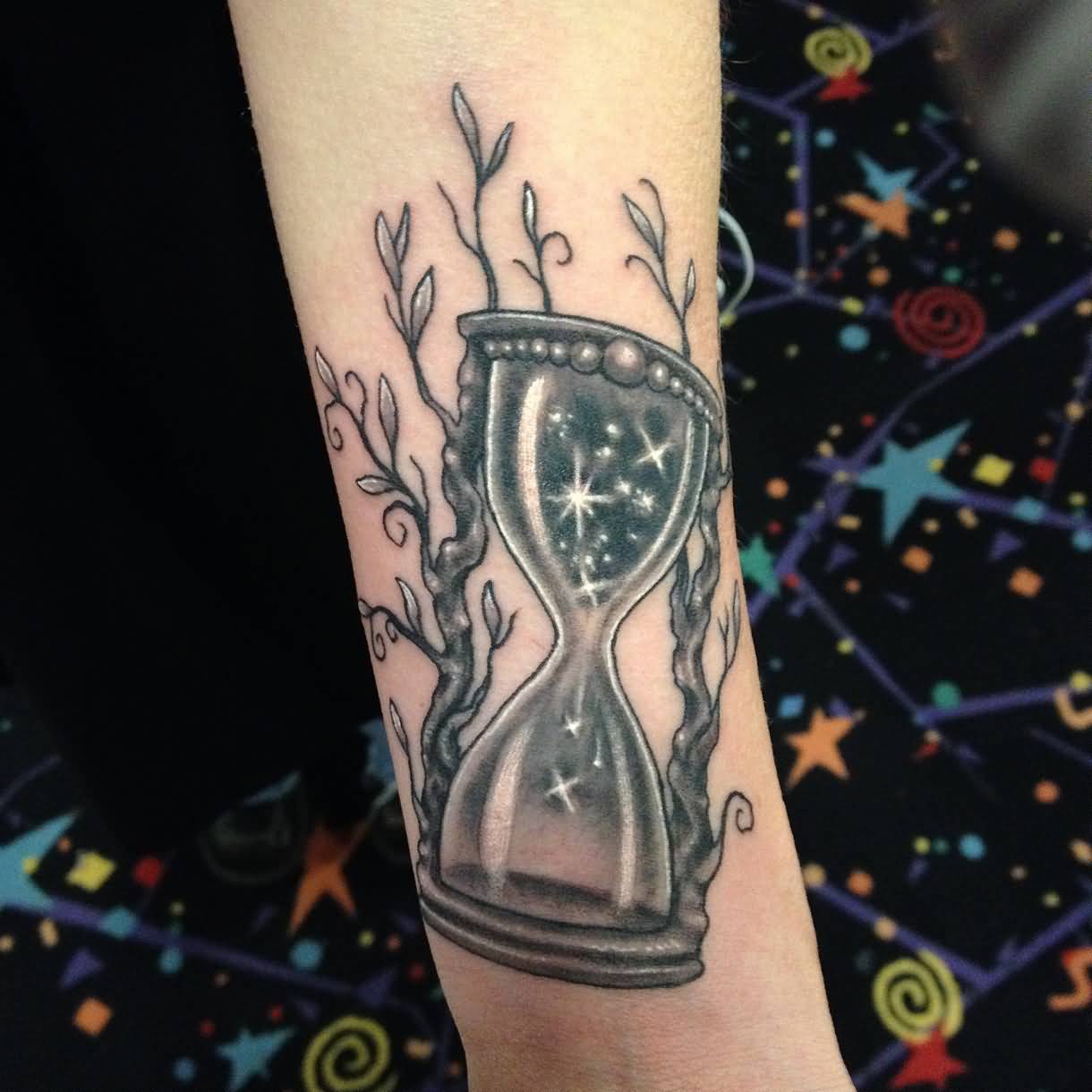 Gray Ink Hourglass Tattoo Design Idea