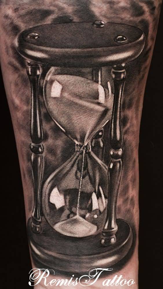 Gray Ink Hourglass Tattoo Design