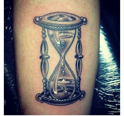 Gray Ink Water Droplets Hourglass Tattoo Design