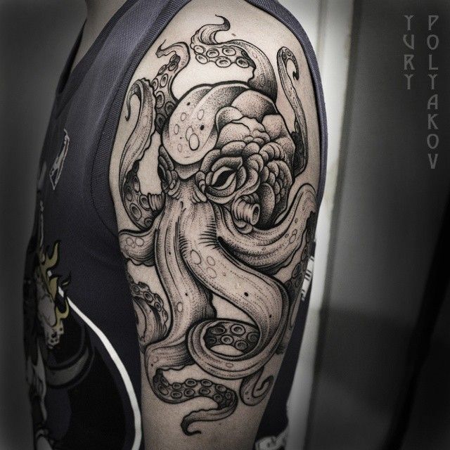 Gray Octopus Tattoo On Half Sleeve