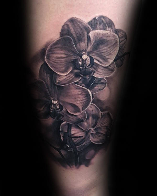 Gray Orchid Flower Tattoo On Inner forearm