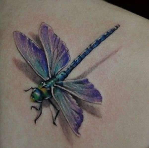 Green And Purple Dragonfly Tattoo Design