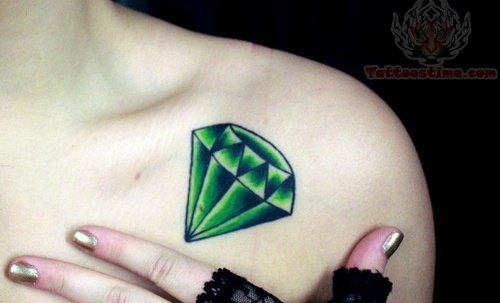Green Diamond Tattoo Near Collar Bone