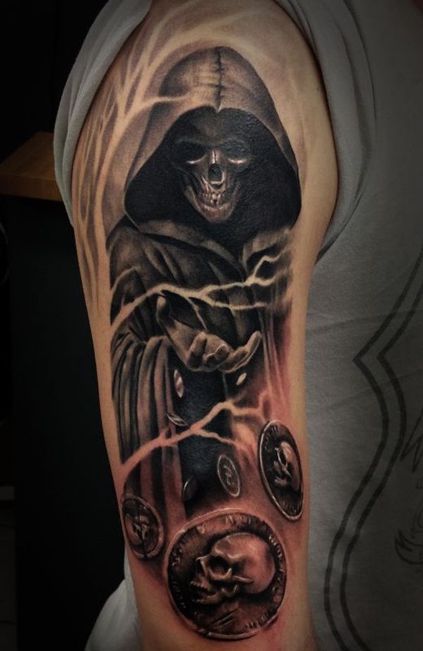 Grim Reaper Skull Tattoo On bicep