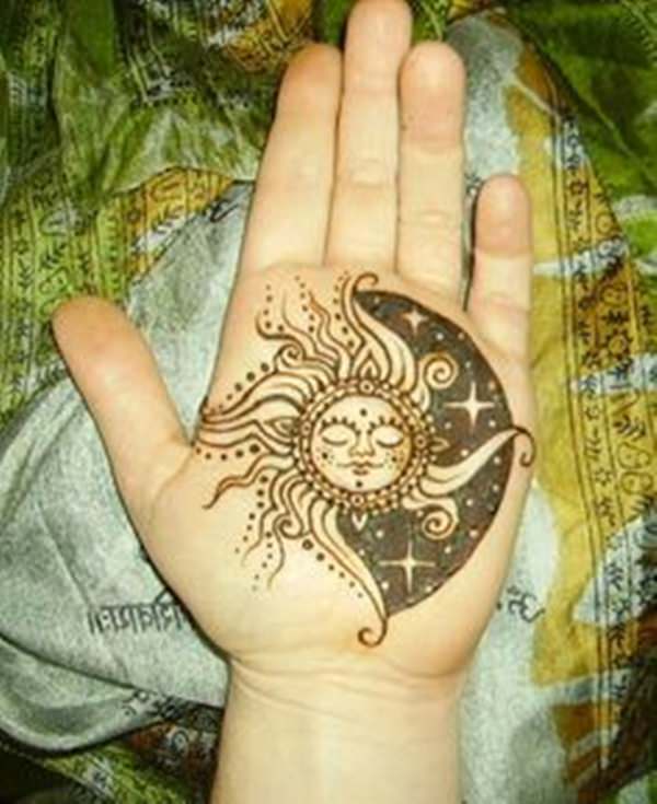 Half moon And Sun Tattoo On hand