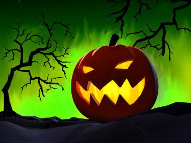 Halloween pumpkin with evil grin smile card image