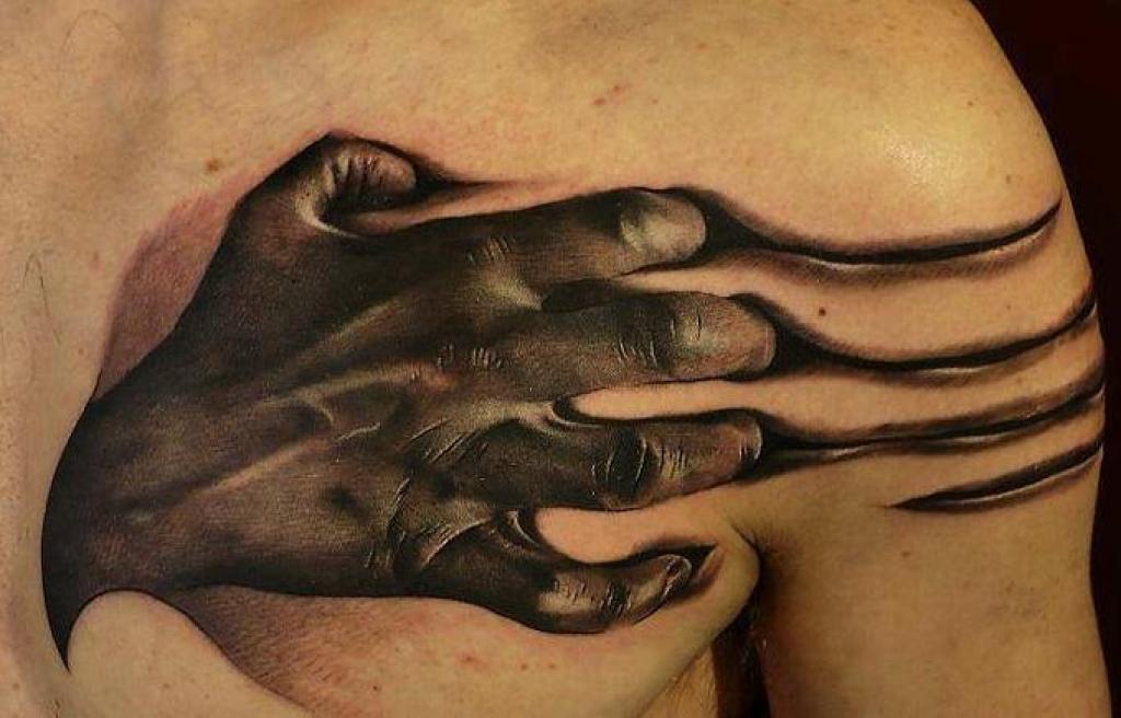 Hand Ripping Skin 3d Tattoo