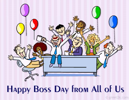 Happy Boss Day From All Of us Party In Office Clipart