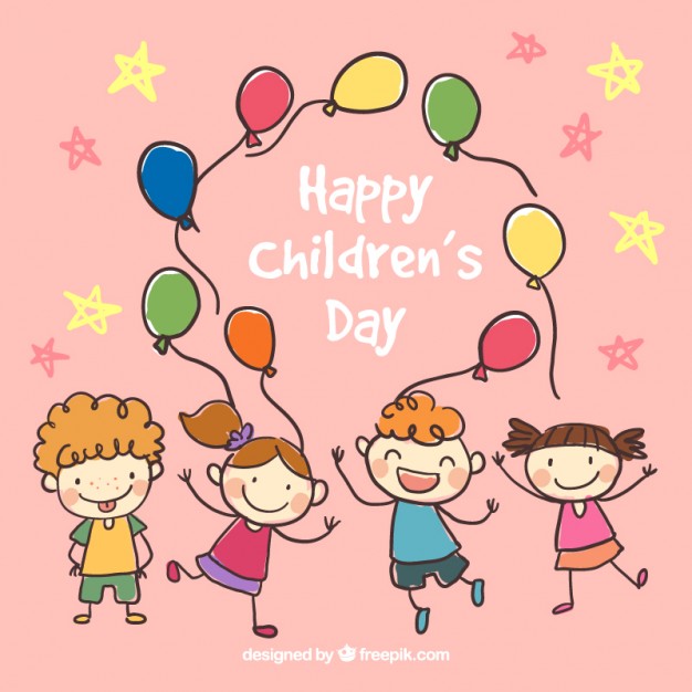 Happy Children’s Day Kids With Balloons Illustration