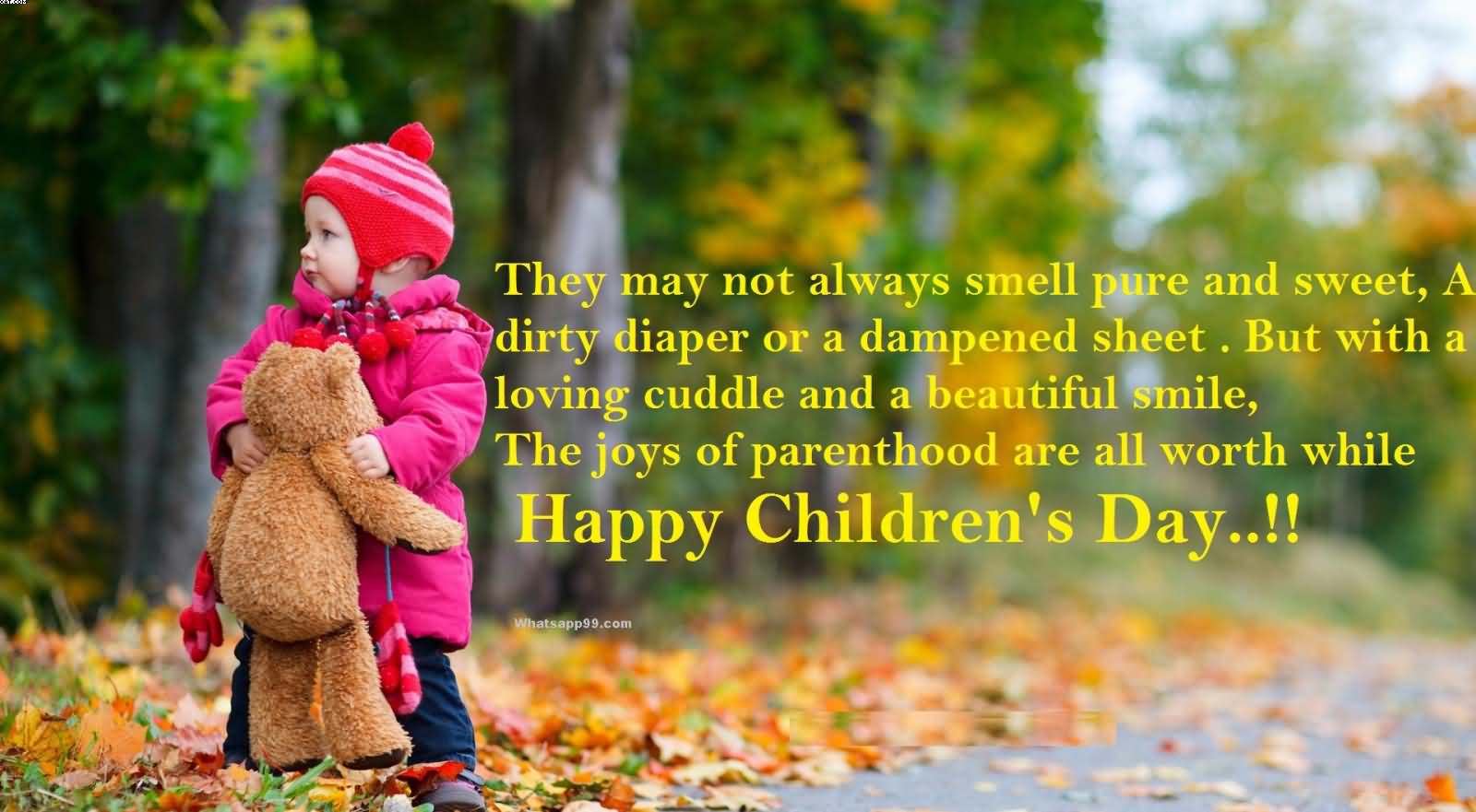 Happy Children’s Day sweet girl with teddy bear beautiful wallpaper