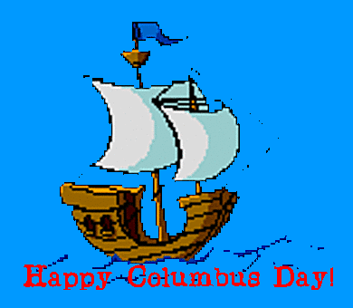 Happy Columbus Day Ship In Sea Animated Picture