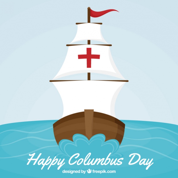 Happy Columbus Day Ship In Sea illustration