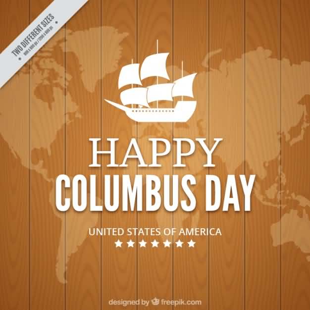 Happy Columbus Day United States Of America Wooden Background And World Map In Background Illustration