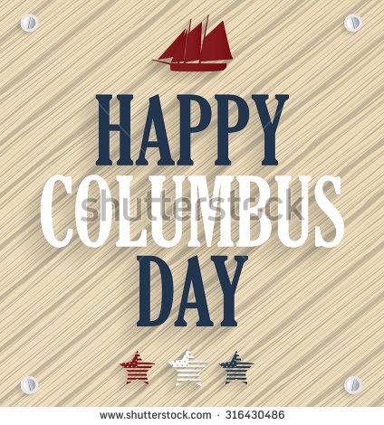 Happy Columbus Day Wooden Background With Ship Illustration