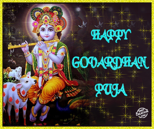 Happy Govardhan Puja lord krishna glitter image
