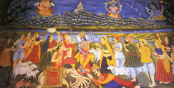 Happy Govardhan puja Lord Krishna lifting govardhan parvat image