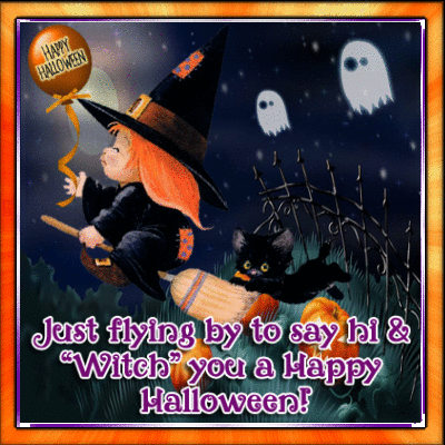 Happy Halloween Just Flying by to say hi and witch you a Happy Halloween glitter card
