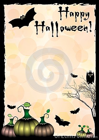 Happy Halloween pumpkin bat and owl card