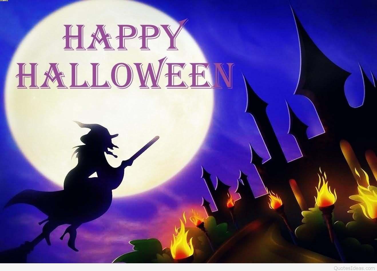 Happy Halloween witch on broomstick hd wallpaper