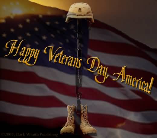 Happy Veterans Day America helmet and gun