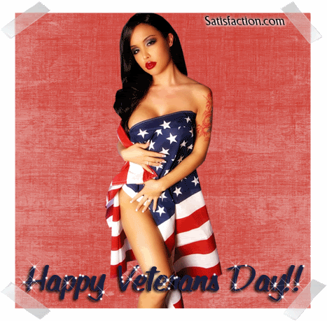 Happy Veterans Day girl with flag dress glitter image