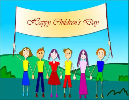 Happy children’s day kids with banner clipart