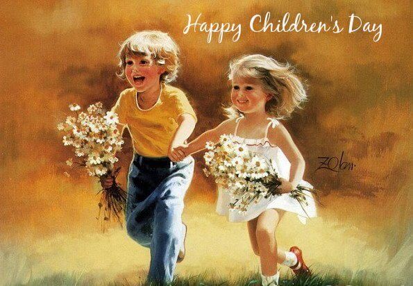 Happy children’s day kids with flowers