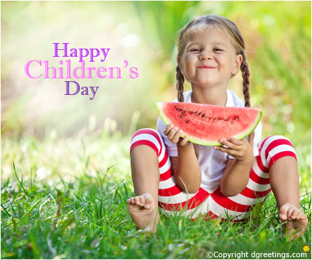 Happy children’s day little girl eating watermelon