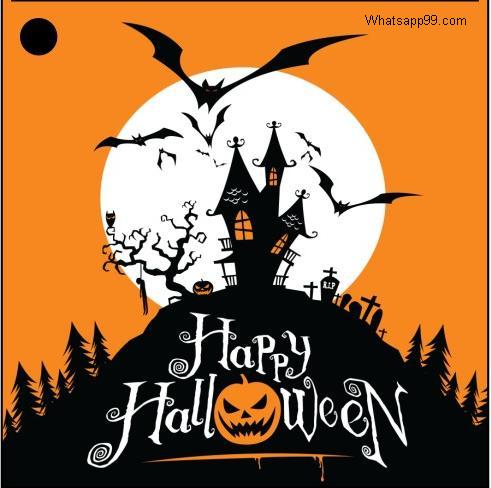 Happy Halloween ghost house silhouette graphic