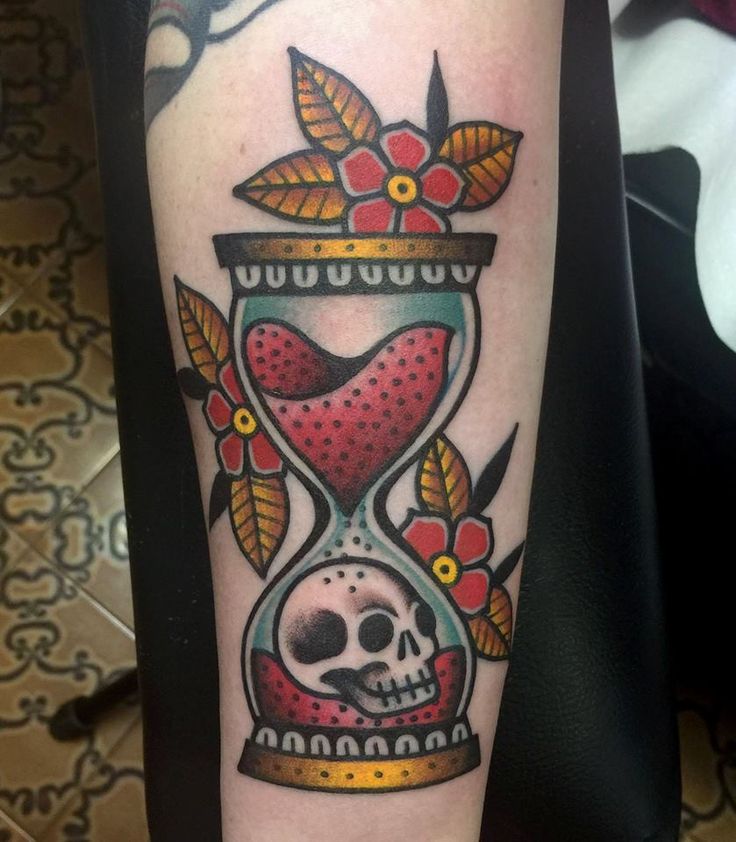 Heart And Skull Hourglass Tattoo Design