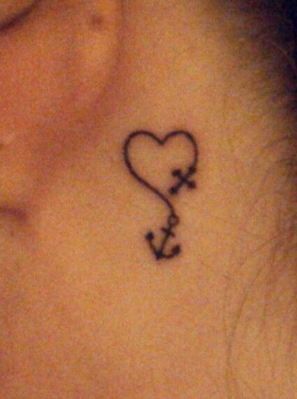 Heart and Anchor Tattoo Behind The Ear