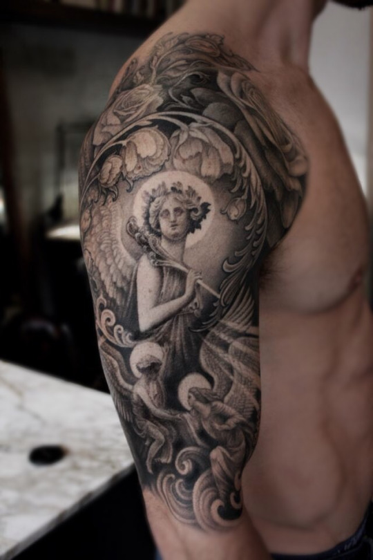 Heavenly Angel Tattoo On Half Sleeve