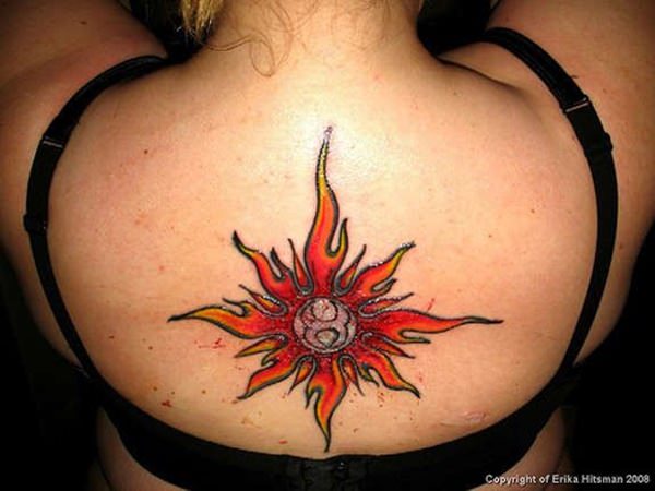 Hot Sun Tattoo On Girls Back