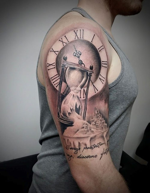 Hourglass Tattoo On Half Sleeve