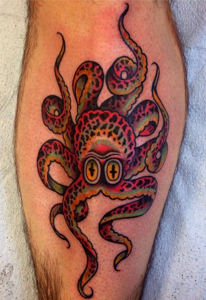Incredibe Octopus Tattoo Design On Leg