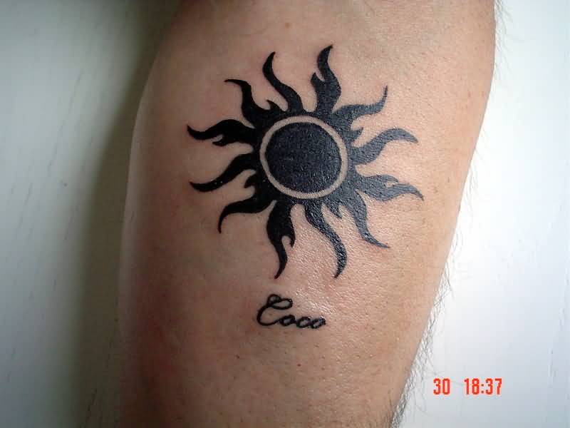 Incredible Black Sun Tattoo design On Leg