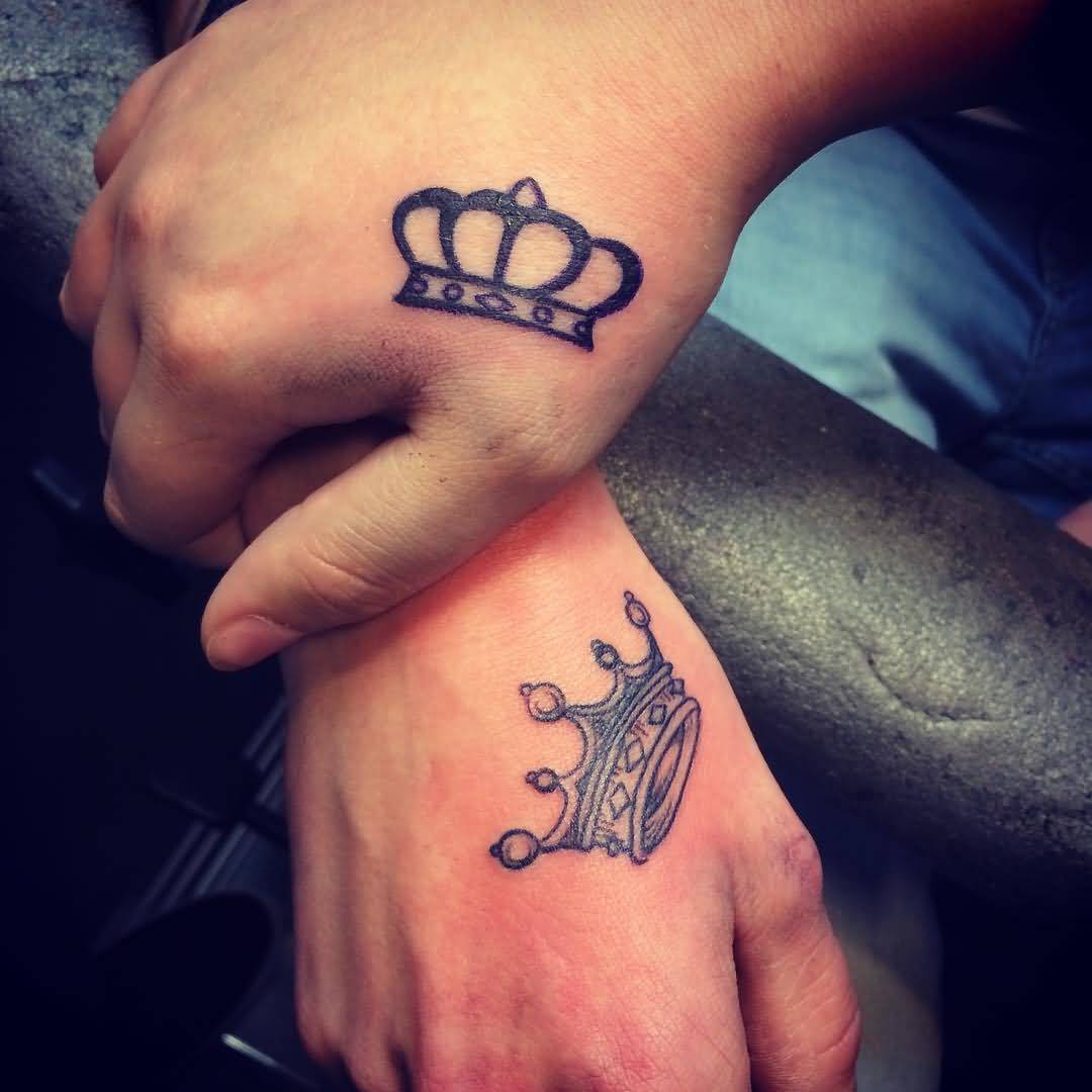 Incredible King And Queen Matching Crown Tattoo On hands