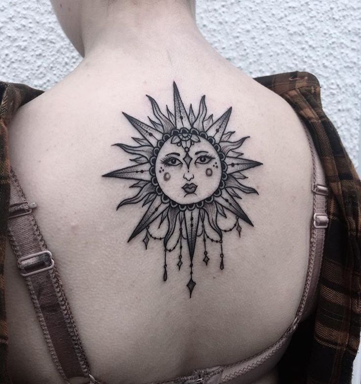 Incredible Sun Tattoo Design On Girls back