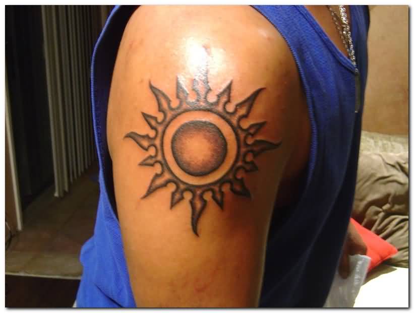 Incredible Sun Tattoo On Half Sleeve
