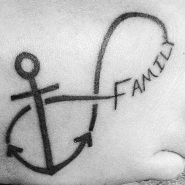 Infinity Anchor Sign With Family Lettering Tattoo