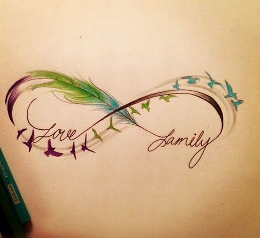 Infinity Feather Tattoo With Love family Text