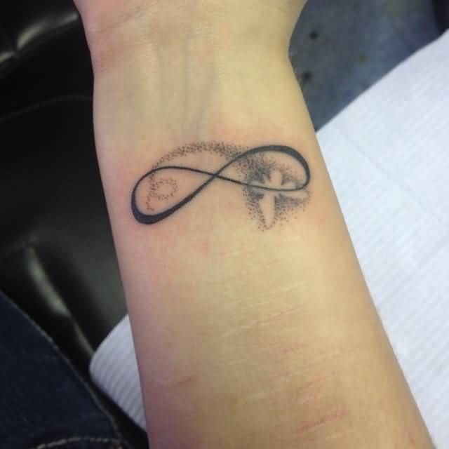 Infinity Sign And Butterfly Tattoo On Wrist